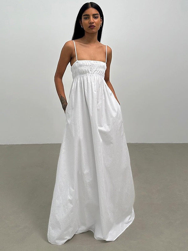 Damen Maxi-Kleid mit gerafftem Oberteil und seitlichen Taschen R&B
