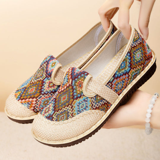 Damen Bequeme Slip-On Schuhe mit bunter Stickerei und flexibler Sohle R&B