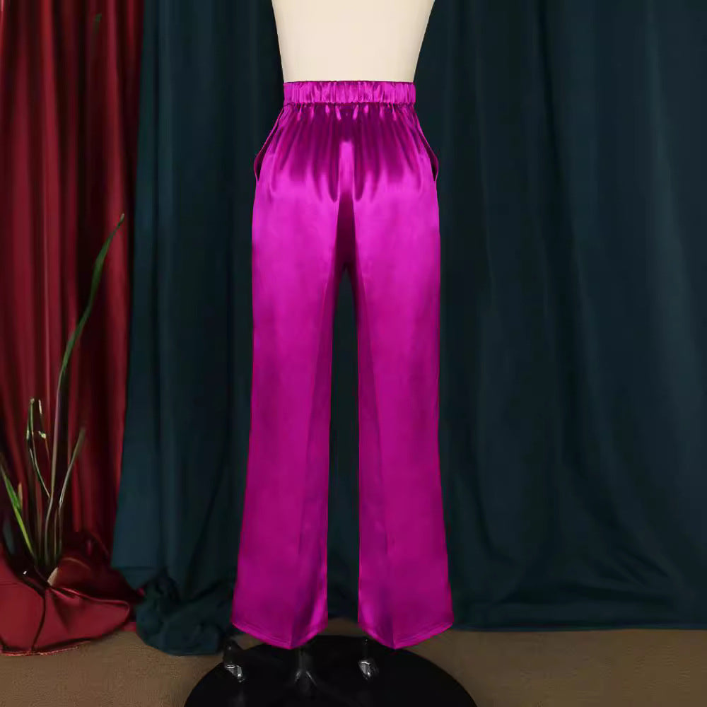 Damen elegante weite Satin-Hose R&B