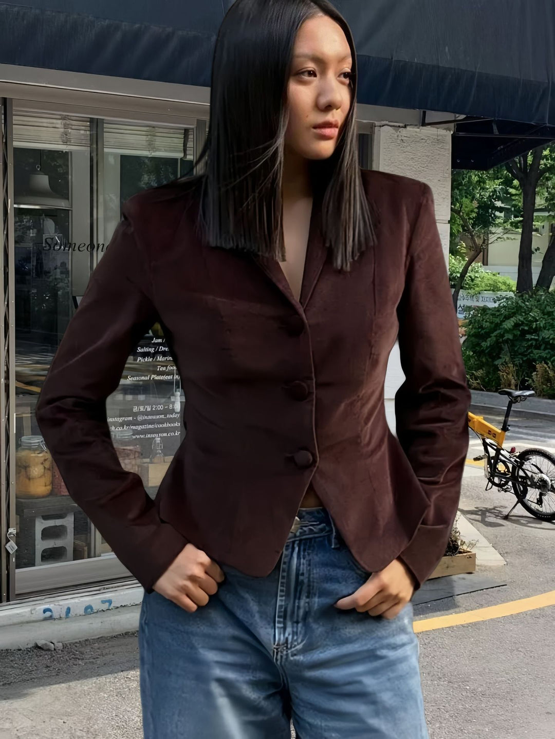 Damen elegante Blazerjacke mit tailliertem Schnitt R&B