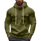 Herren nan sportiver Kapuzenpullover mit aufgesetzten Klappentaschen, Kängurutasche und schmalem Saum R&B