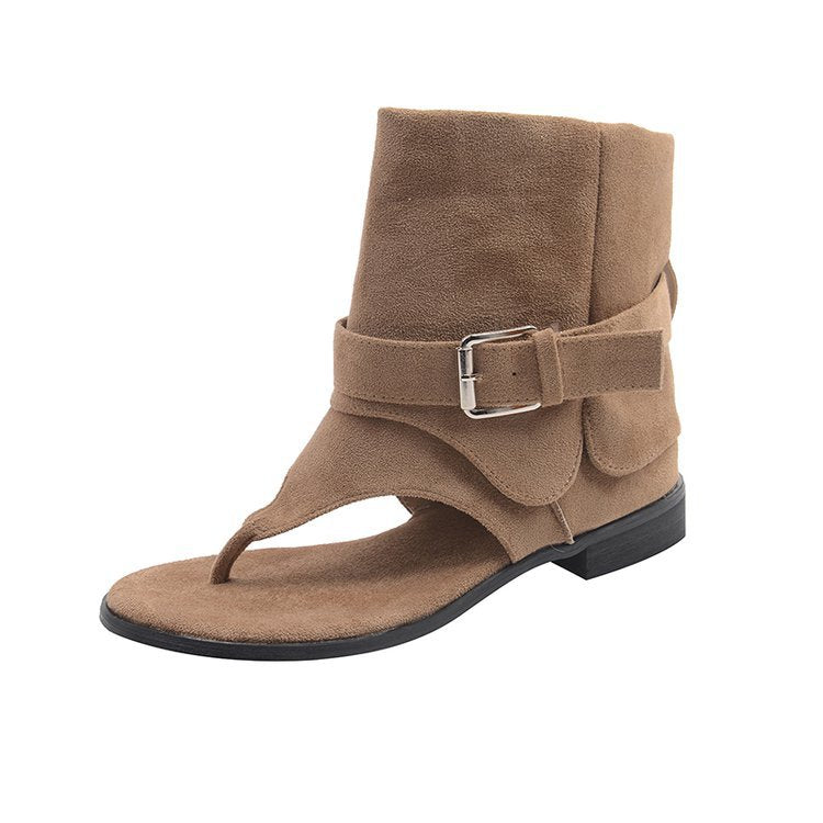 Damen modische Zehentrenner-Stiefeletten mit breitem Riemen und elegantem Schnallenverschluss R&B