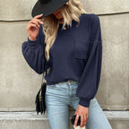 Damen Lässiger Langarmshirt mit strukturiertem Design und dekorativem Taschen R&B