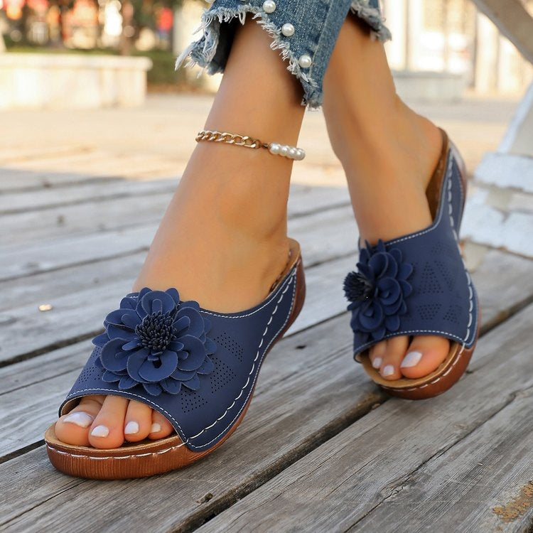 Damen Slip-On Sandalen mit floralem Design und offenem Zehenbereich R&B