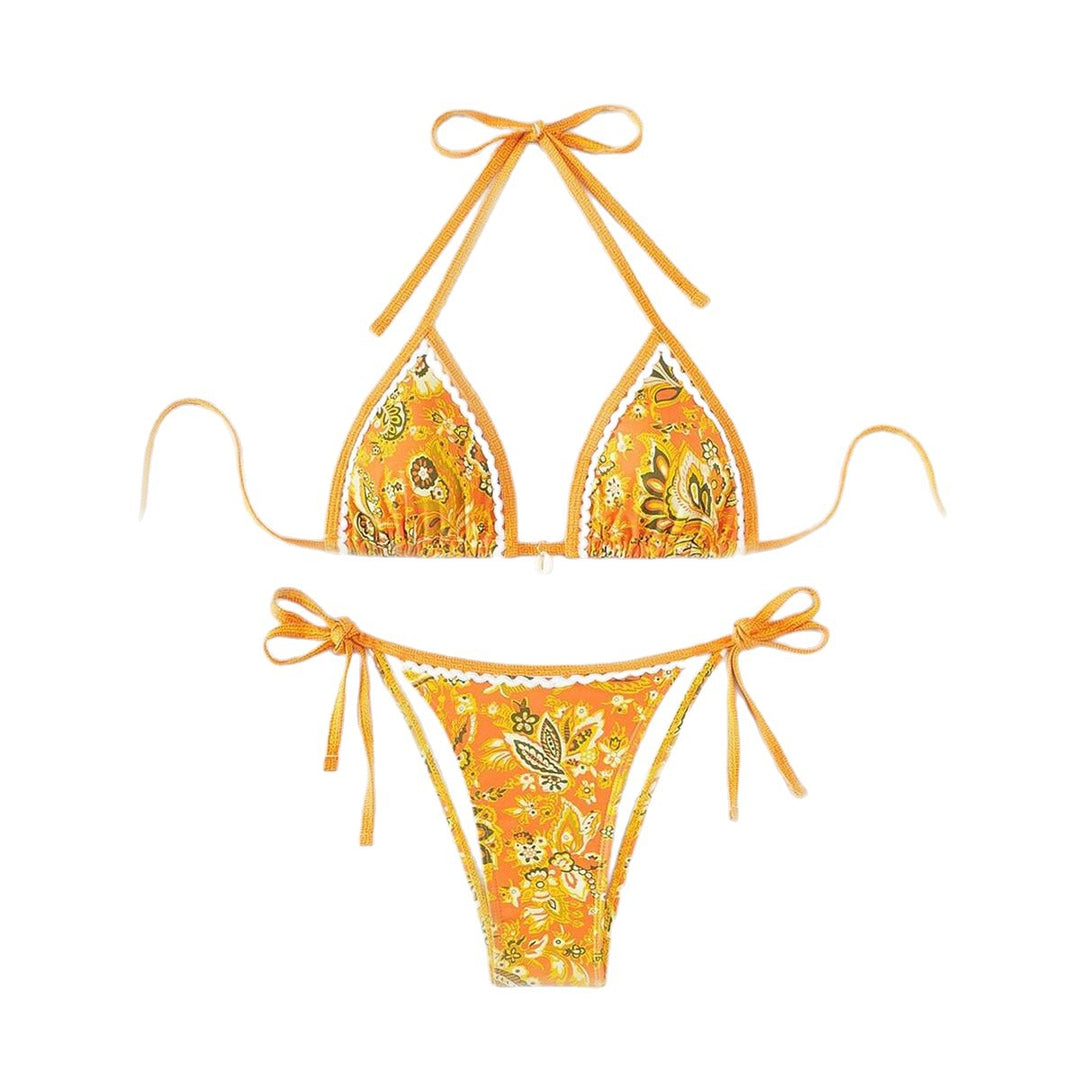 Damen Triangel-Bikini-Set mit verstellbaren Bindebändern und floralem Design R&B