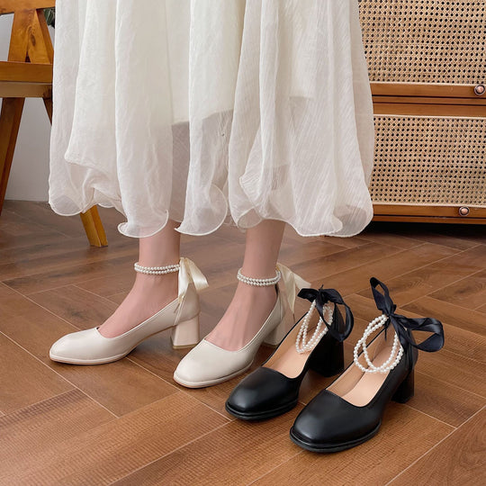 Damen elegante Absatzschuhe mit Perlenschmuck und Schleifen R&B