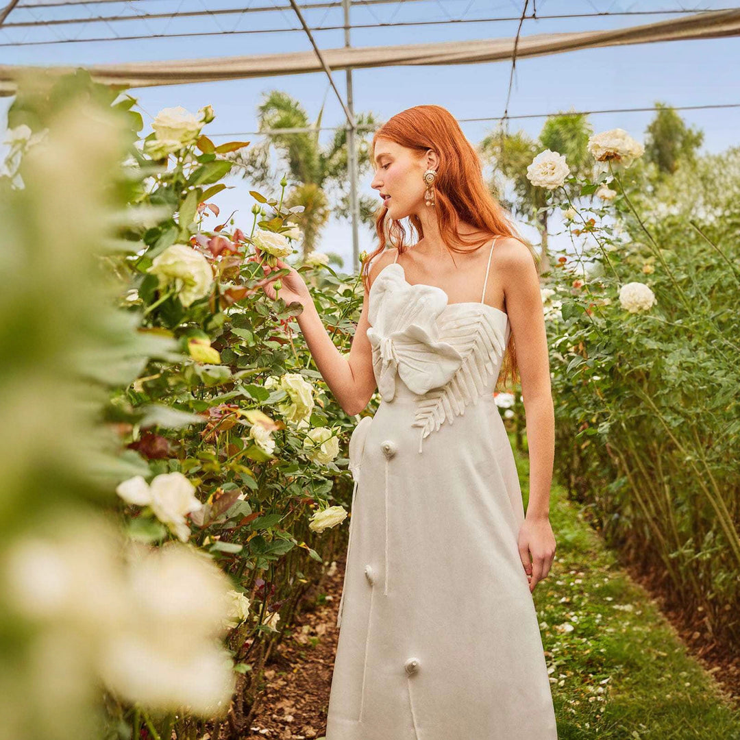 Damen Midi-Kleid mit kunstvollen Rüschendetails und verstellbaren Spaghettiträgern R&B