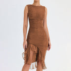 Damen figurbetontes Cocktailkleid mit raffinierten Rüschendetails und asymmetrischem Saum R&B