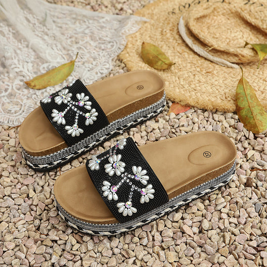 Damen Plattform-Pantoletten mit floralem Design und rutschfester Sohle R&B
