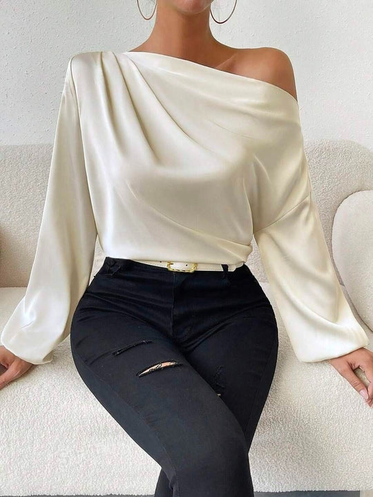 Damen Satin-Oberteil mit asymmetrischem Ausschnitt und fließendem Schnitt R&B