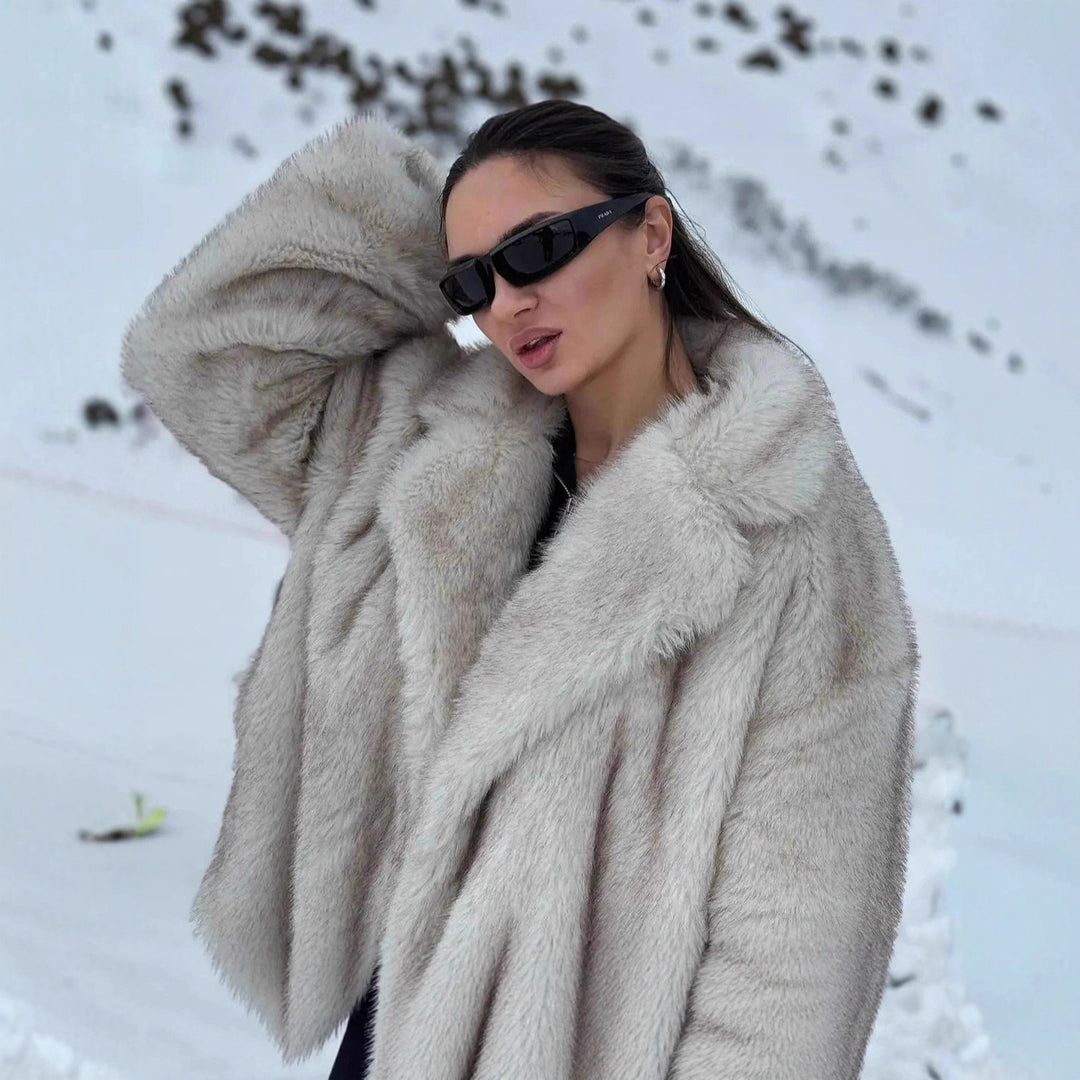 Damen Kuschelige Felljacke im Oversized-Stil mit breitem Revers R&B