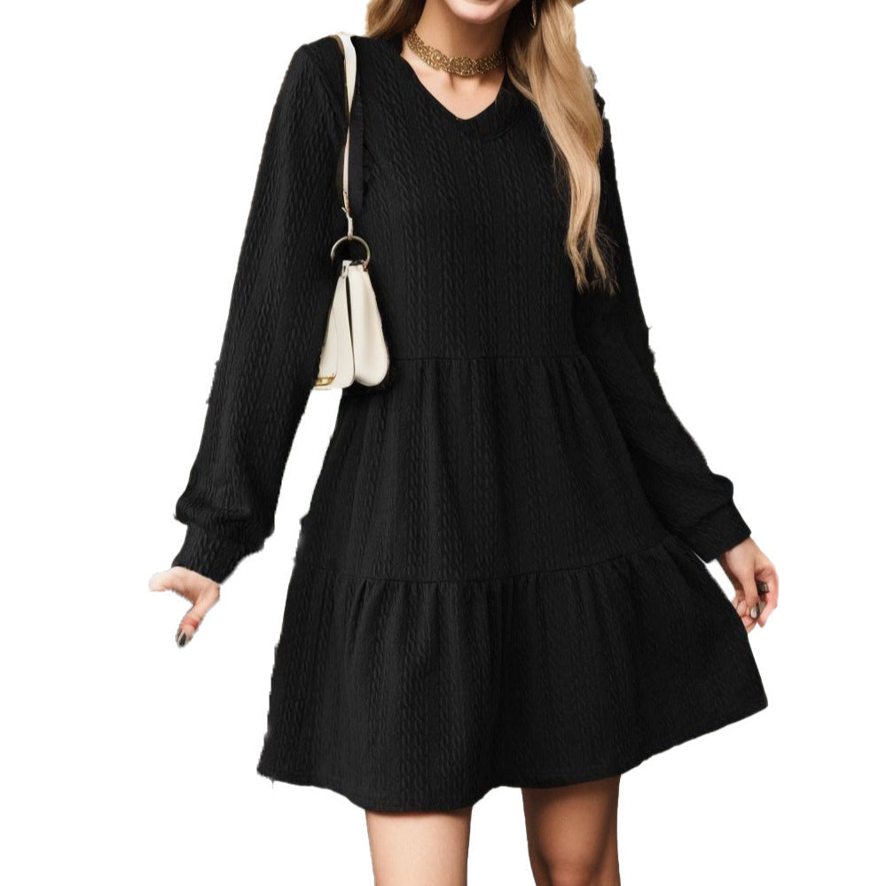 Damen Strickkleid mit V-Ausschnitt und voluminösem Rock R&B