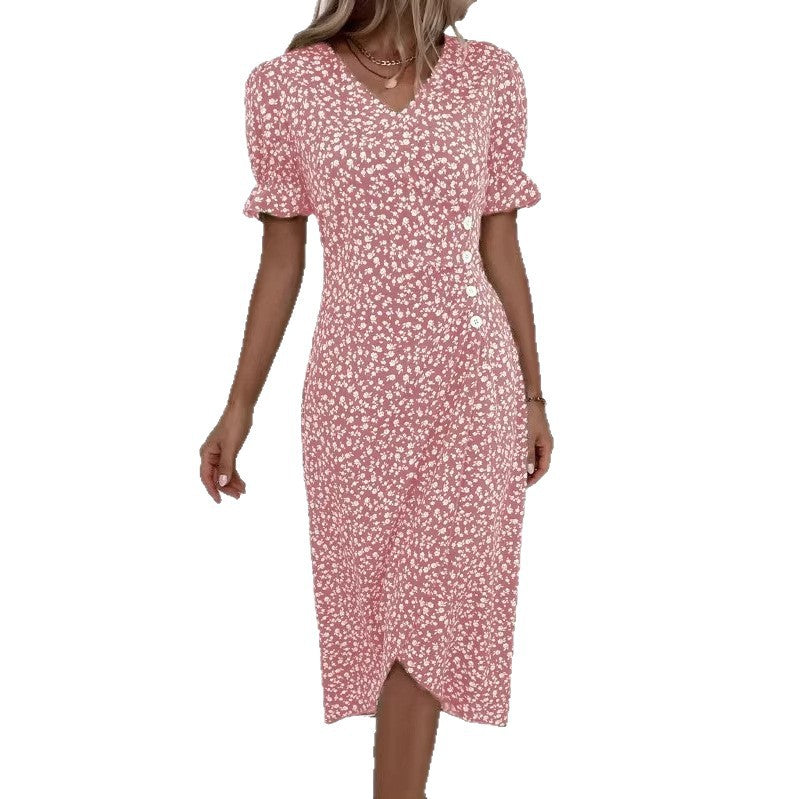 Damen Midikleid mit floralen Mustern und schmeichelndem V-Ausschnitt R&B
