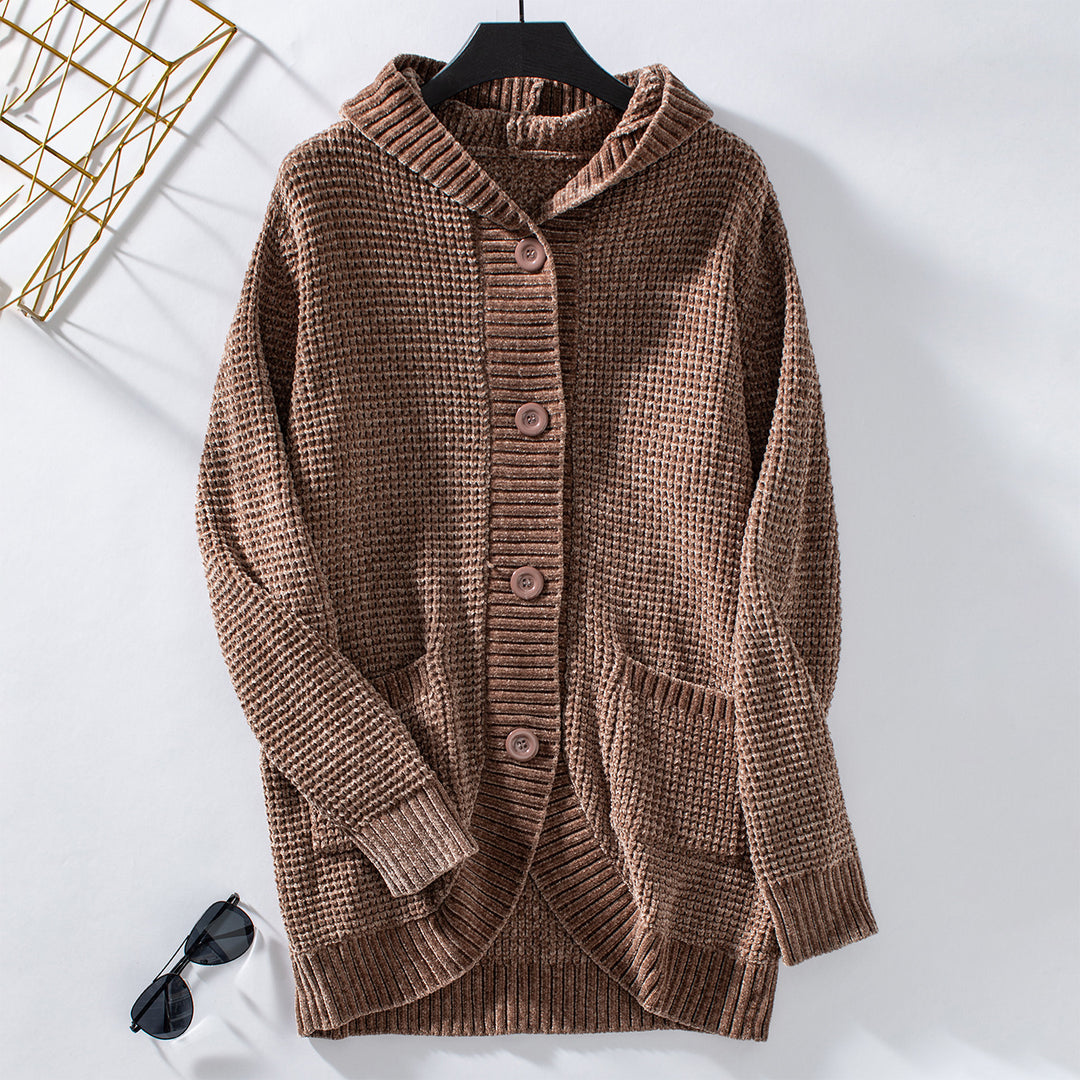 Damen lässiger Strickmantel mit Kapuze R&B