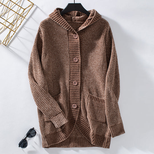Damen lässiger Strickmantel mit Kapuze R&B