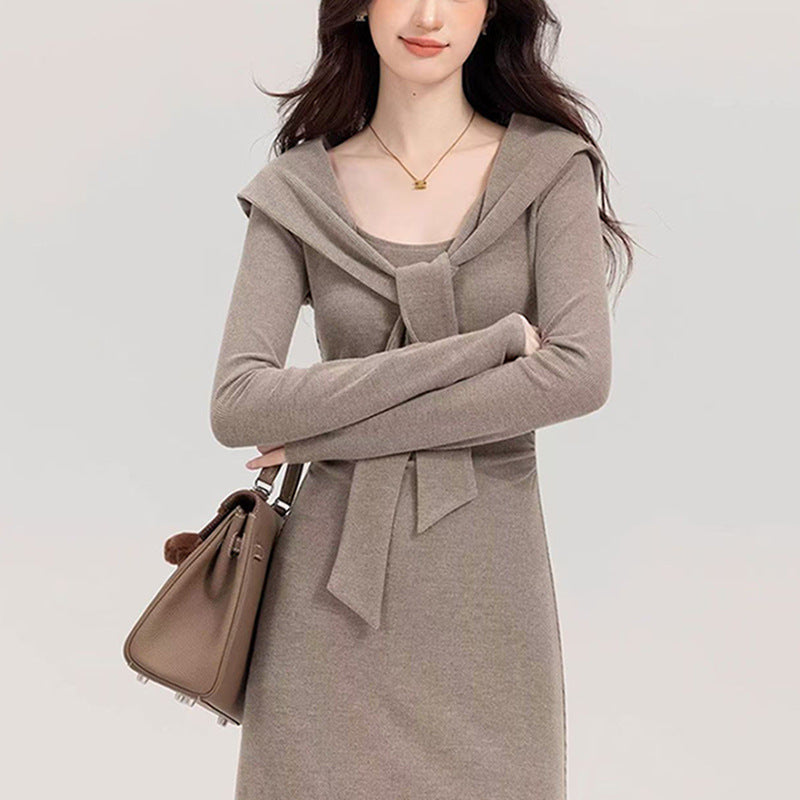 Damen tailliertes Kleid mit schickem Kordelzug und elegantem V-Ausschnitt