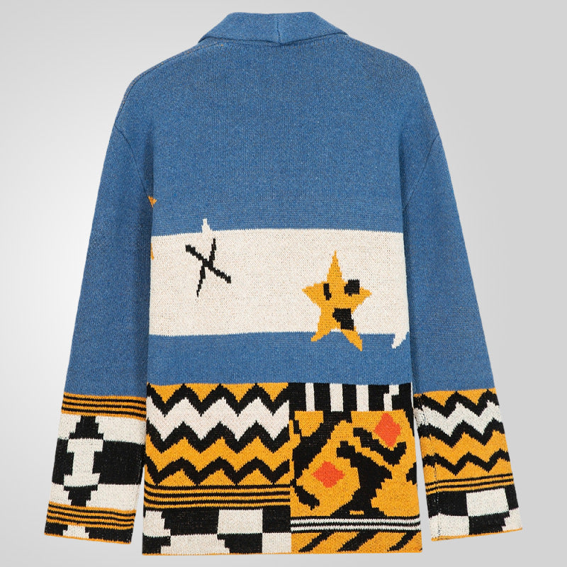 Herren Strickjacke mit einzigartigen Mustern und großer Kapuze R&B