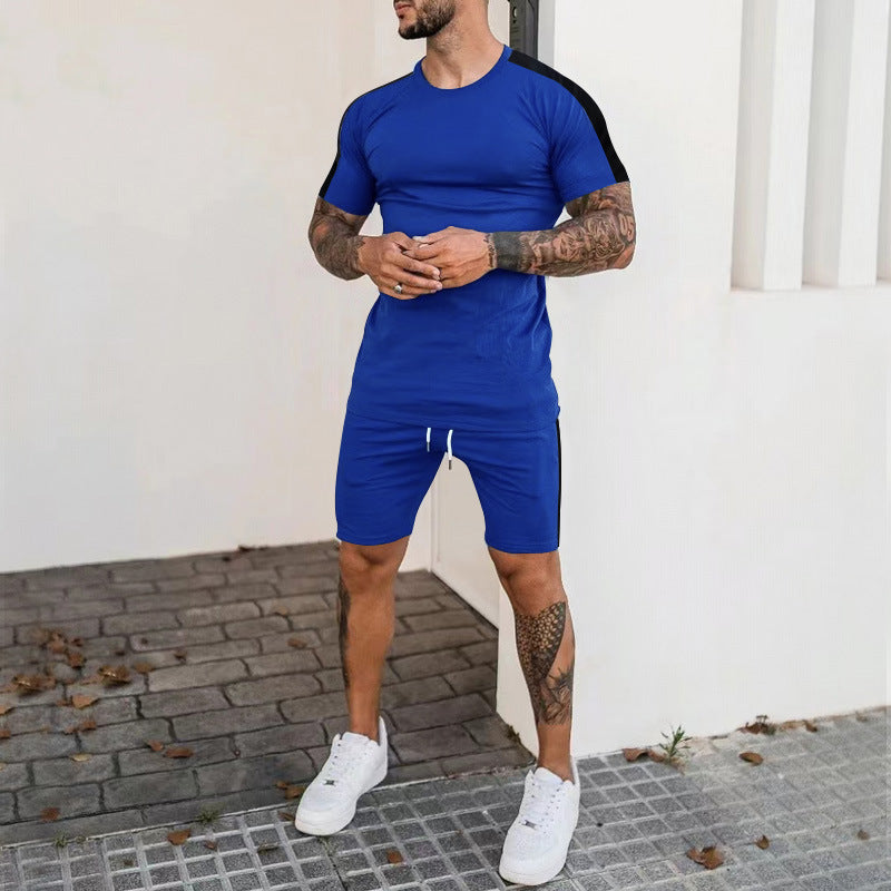 Herren Sportliches Kurzarm- und Shorts-Set mit kontrastierenden Details R&B