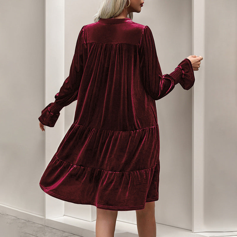 Damen V-Ausschnitt Mini-Kleid mit voluminösen Ärmeln und Rüschendesign R&B