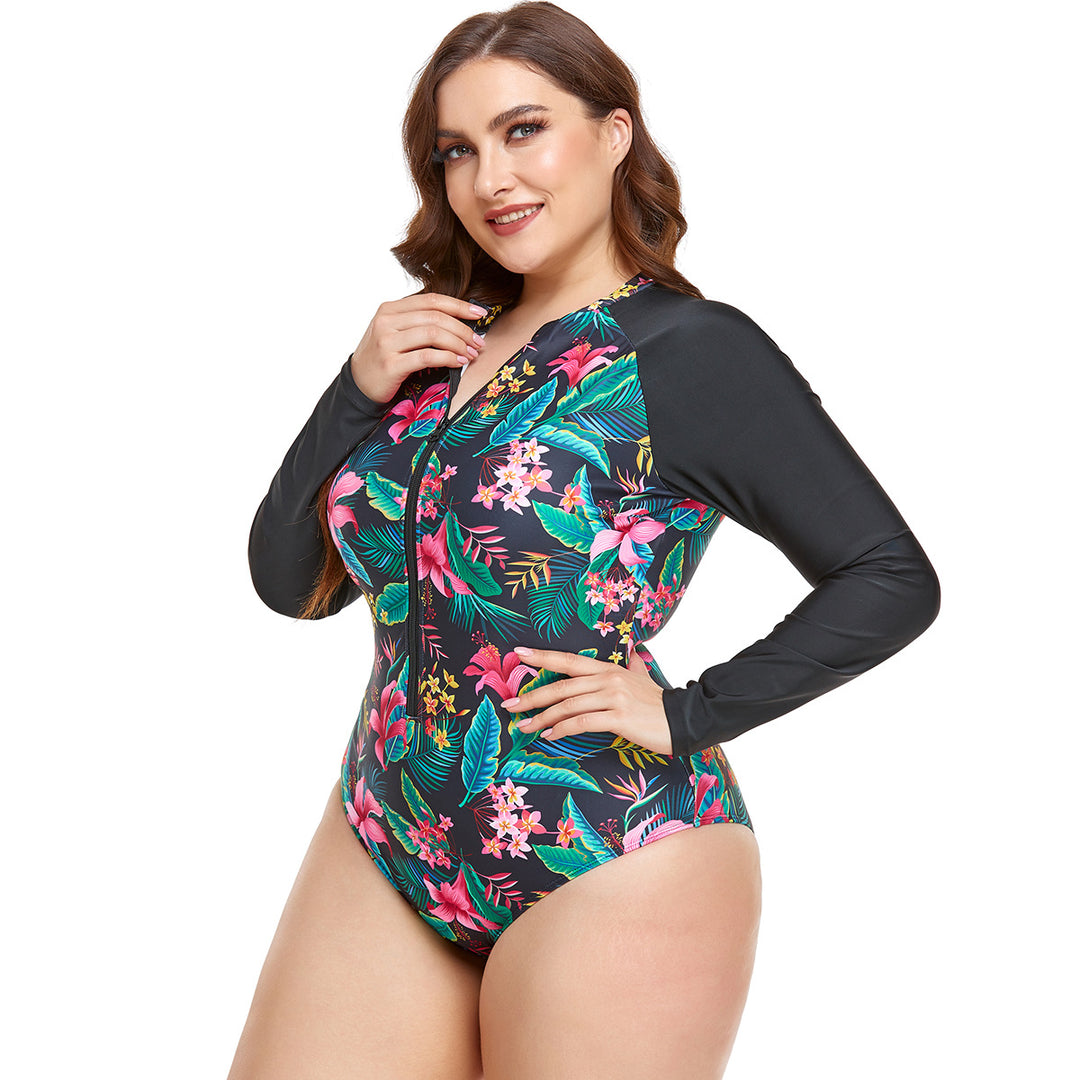 Damen Sportlicher Langarm-Schwimmanzug mit floralem Design R&B