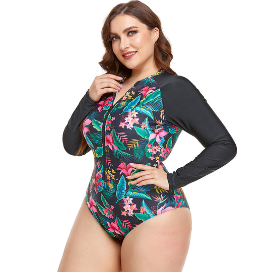 Damen Sportlicher Langarm-Schwimmanzug mit floralem Design R&B