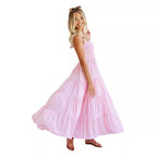 Damen Lange Sommerkleid mit schmalen Trägern und voluminösem Rock R&B