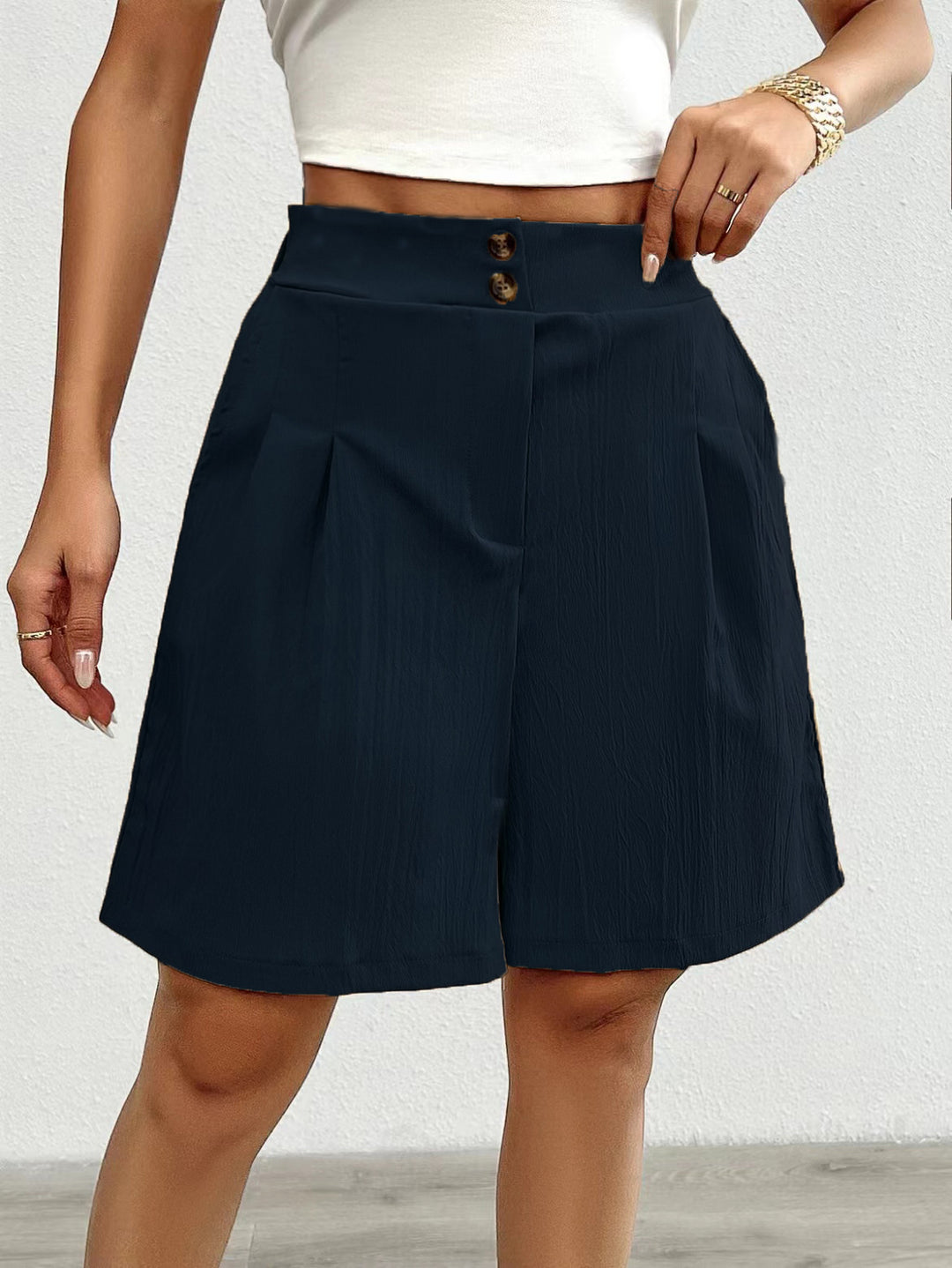 Damen Elegante Shorts mit Knopfverschluss und faltigem Design R&B