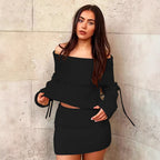 Damen Off-Shoulder Strick-Set mit modischen Details R&B