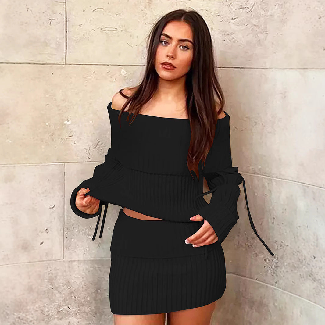 Damen Off-Shoulder Strick-Set mit modischen Details R&B