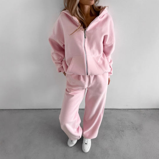 Damen lässiges Kapuzenjacken- und Jogginghosen-Set R&B