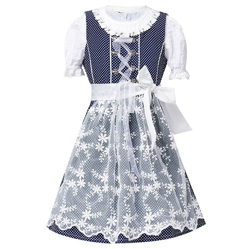 Damen nan traditionelles Dirndlkleid mit Spitzenbluse und bestickter Tüllschürze R&B