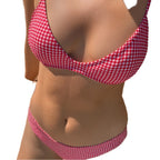 Damen V-Ausschnitt Bikini mit kariertem Muster und verstellbaren Trägern R&B