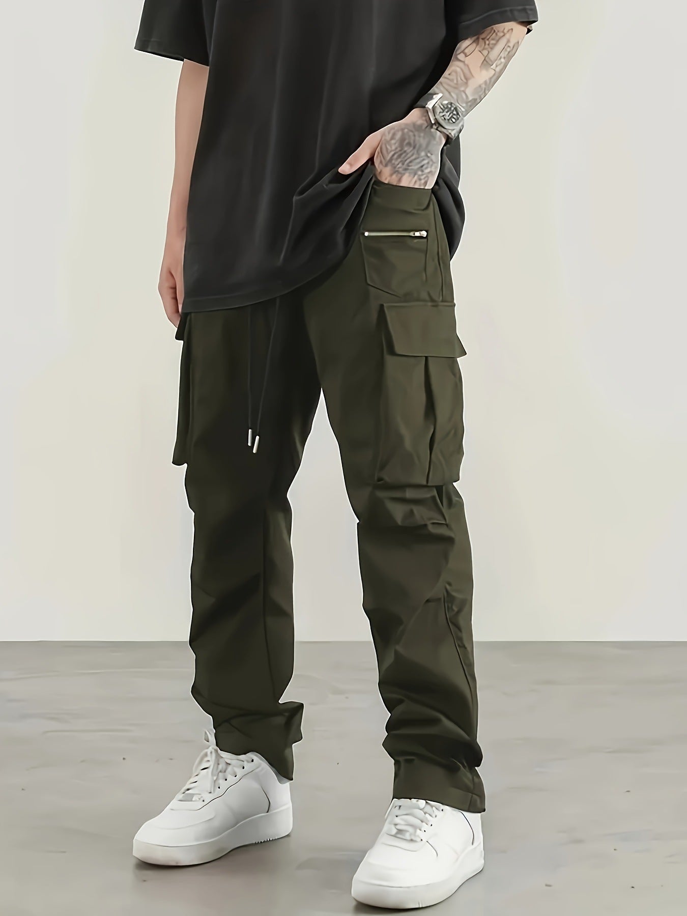 Herren moderne Cargo-Hose mit multifunktionalen Taschen und elastischem Bund Hedi-Mode