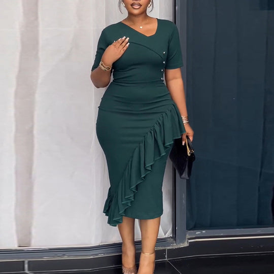 Damen Elegantes Wickelkleid mit Rüschendetails R&B