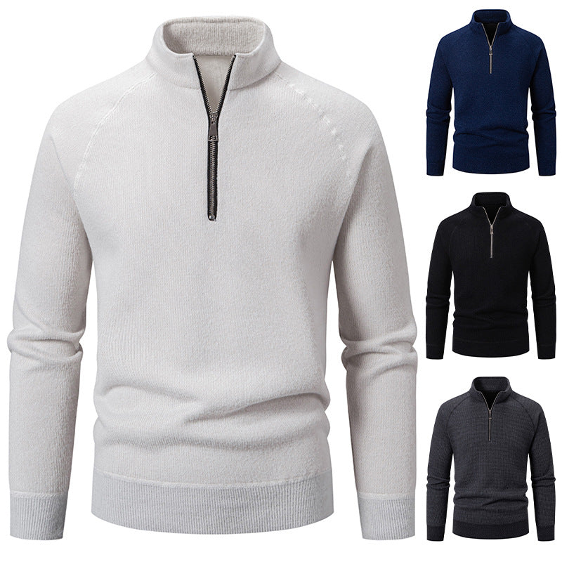 Herren Hochkragen Pullover mit Reißverschluss und strukturierter Oberfläche