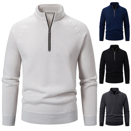 Herren Hochkragen Pullover mit Reißverschluss und strukturierter Oberfläche R&B