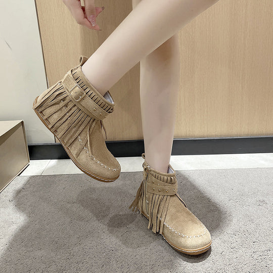 Damen modische Stiefeletten mit Fransen und Nieten R&B
