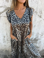 Damen Leichtes Maxikleid im modischen Leopardenlook mit Seitentaschen R&B