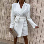 Damen elegantes Mikrokleid mit Gürtel und Taschen R&B