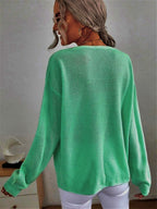 Damen lässiger Off-Shoulder Pullover mit tiefem V-Ausschnitt und strukturiertem Strickmuster R&B