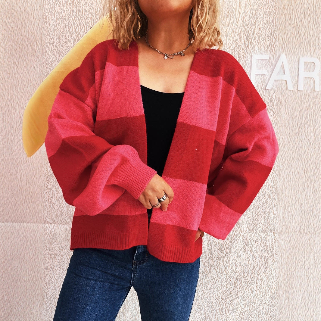 Damen lässige Strickjacke mit breitem Streifenmuster und extra weitem Schnitt R&B