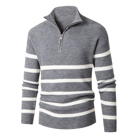 Herren Strickpullover mit Stehkragen und sportlichem Reißverschluss R&B