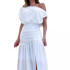Damen Elegantes Abendkleid mit schulterfreiem Design und hohem Schlitz R&B