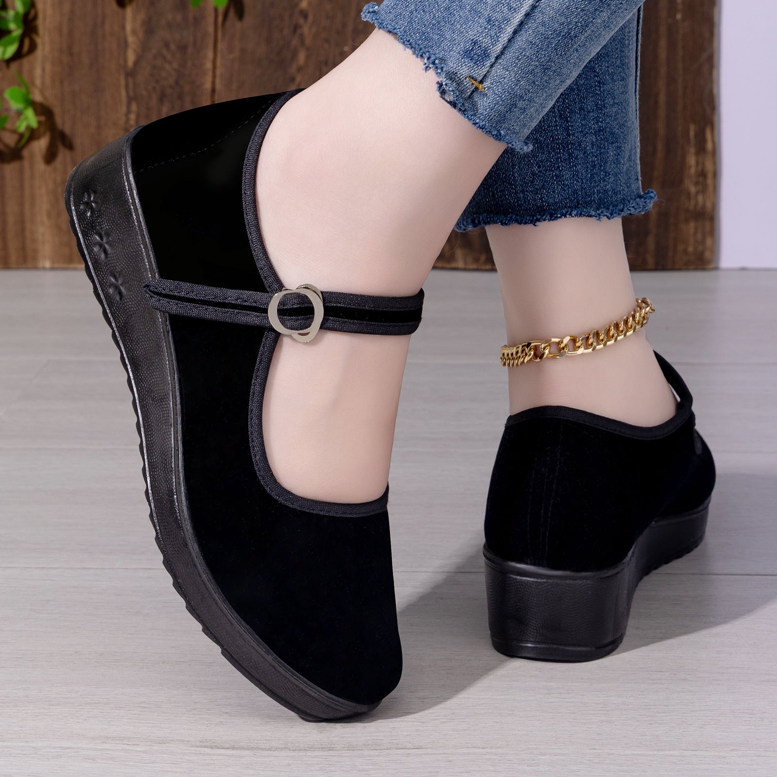 Damen Elegante und bequeme Ballerinas mit verstellbarem Riemen R&B