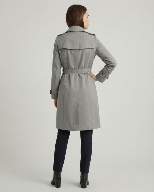 Damen Fashion Trends weit geschnittener doppelreihiger Trenchcoat mit Taillengürtel und Schulterpatten R&B