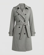 Damen Fashion Trends weit geschnittener doppelreihiger Trenchcoat mit Taillengürtel und Schulterpatten R&B