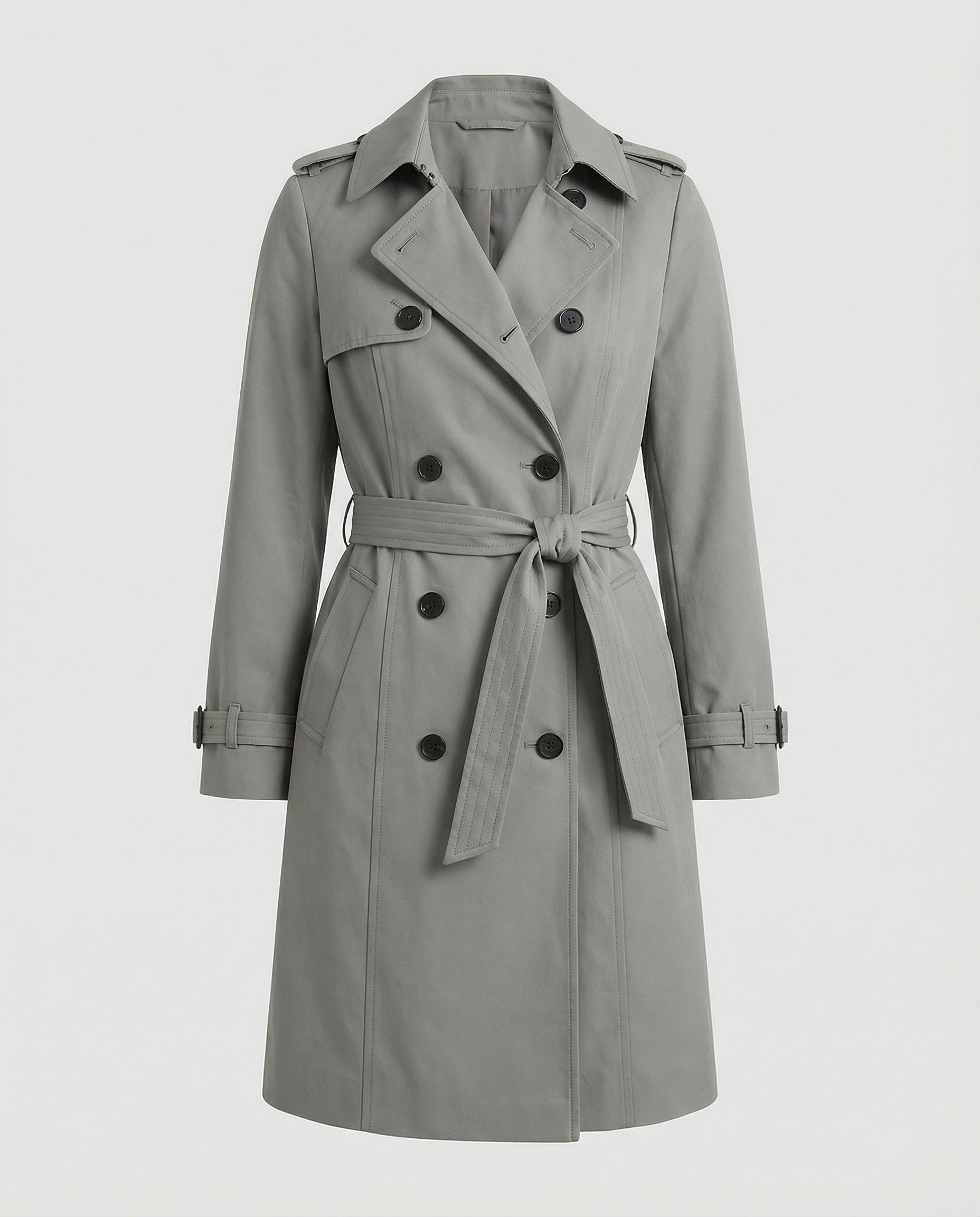 Damen Fashion Trends weit geschnittener doppelreihiger Trenchcoat mit Taillengürtel und Schulterpatten R&B