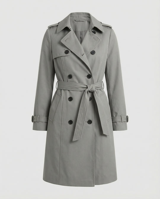 Damen Fashion Trends weit geschnittener doppelreihiger Trenchcoat mit Taillengürtel und Schulterpatten R&B