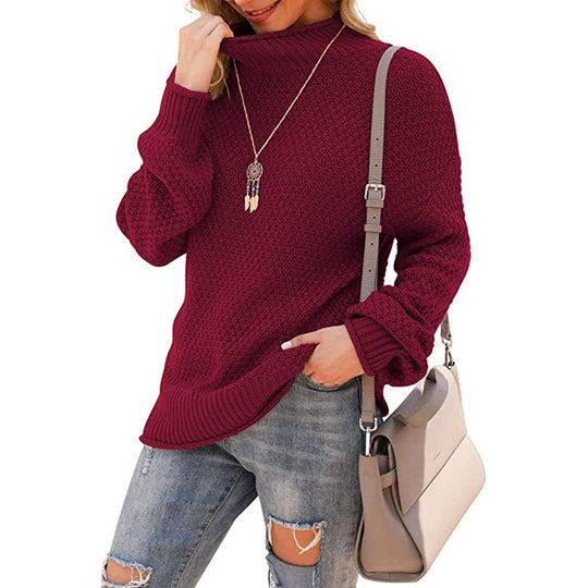 Damen Grobstrickpullover mit hohem Kragen und modischer Struktur R&B