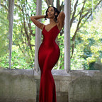Damen Elegantes figurbetontes Abendkleid mit tiefem V-Ausschnitt und feierlichem Glanz R&B